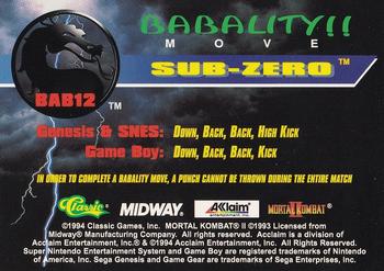 1994 Classic Mortal Kombat II - Babality Moves #BAB12 Sub-Zero Back