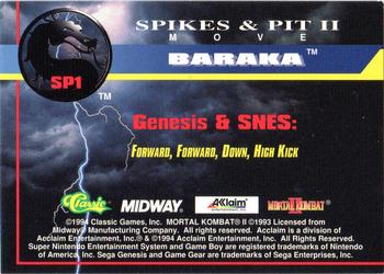 1994 Classic Mortal Kombat II - Spikes & Pit II #SP1 Baraka Back