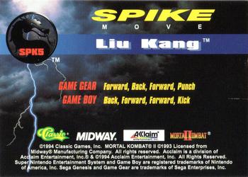 1994 Classic Mortal Kombat II - Spikes #SPK5 Liu Kang Back