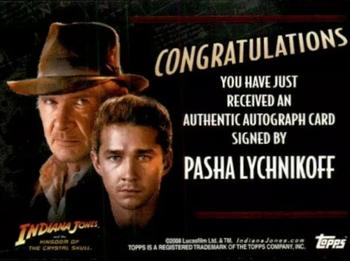 2008 Topps Indiana Jones and the Kingdom of the Crystal Skull - Autographs #NNO Pasha Lychnikoff Back