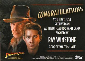 2008 Topps Indiana Jones and the Kingdom of the Crystal Skull - Autographs #NNO Ray Winstone Back