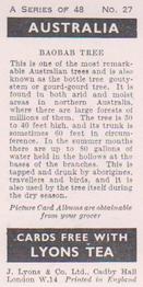 1959 Lyons Tea Australia #27 Baobab Tree Back