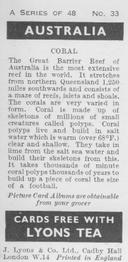 1959 Lyons Tea Australia #33 Coral Back