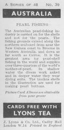 1959 Lyons Tea Australia #39 Pearl Fishing Back