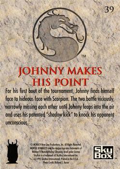 1995 SkyBox Mortal Kombat #39 Johnny Makes His Point Back