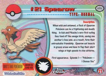 2000 Topps Chrome Pokemon #21 Spearow Back