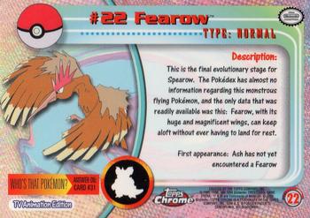 2000 Topps Chrome Pokemon #22 Fearow Back