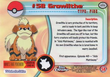 2000 Topps Chrome Pokemon #58 Growlithe Back