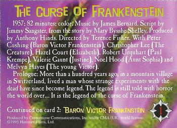 1995 Cornerstone Hammer Horror Series 1 #1 The Curse of Frankenstein Back
