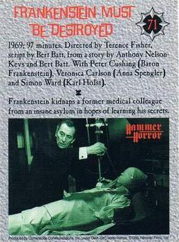 1995 Cornerstone Hammer Horror Series 1 #71 Frankenstein Must Be Destroyed! Back