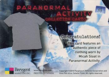 2010 Breygent Paranormal Activity - Costumes #C1 Micah Sloat Back