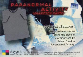2010 Breygent Paranormal Activity - Costumes #C3 Micah Sloat Back