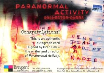 2010 Breygent Paranormal Activity - Autographs #1 Oren Peli Back
