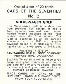 1976 Sanitarium Cars Of The Seventies (NZ Release) #2 Volkswagen Golf Back
