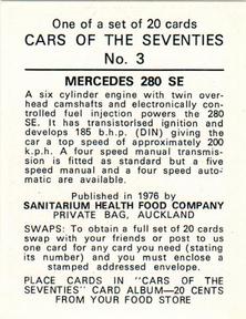 1976 Sanitarium Cars Of The Seventies (NZ Release) #3 Mercedes 280 SE Back