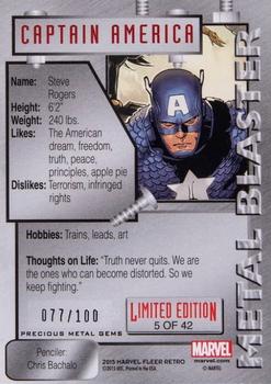 2015 Fleer Retro Marvel - 1995 Flair Marvel Metal Blaster Precious Metal Gems Red #5 Captain America Back