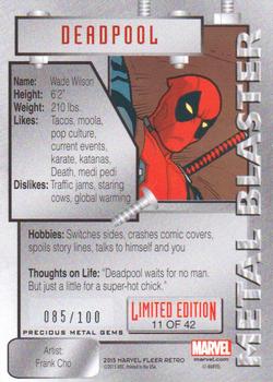 2015 Fleer Retro Marvel - 1995 Flair Marvel Metal Blaster Precious Metal Gems Red #11 Deadpool Back