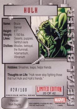 2015 Fleer Retro Marvel - 1995 Flair Marvel Metal Blaster Precious Metal Gems Red #20 Hulk Back