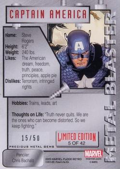 2015 Fleer Retro Marvel - 1995 Flair Marvel Metal Blaster Precious Metal Gems Blue #5 Captain America Back