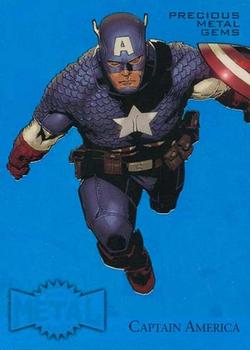 2015 Fleer Retro Marvel - 1995 Flair Marvel Metal Blaster Precious Metal Gems Blue #5 Captain America Front