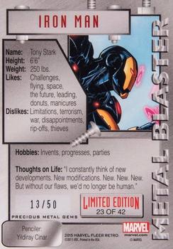 2015 Fleer Retro Marvel - 1995 Flair Marvel Metal Blaster Precious Metal Gems Blue #23 Iron Man Back