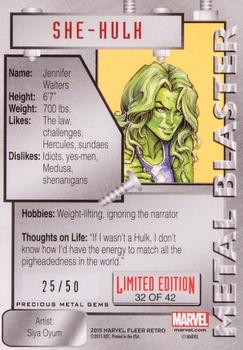 2015 Fleer Retro Marvel - 1995 Flair Marvel Metal Blaster Precious Metal Gems Blue #32 She-Hulk Back