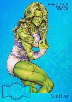 2015 Fleer Retro Marvel - 1995 Flair Marvel Metal Blaster Precious Metal Gems Blue #32 She-Hulk Front