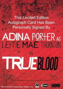 2012 Rittenhouse True Blood Premiere - Full Bleed Autographs #NNO Adina Porter Back