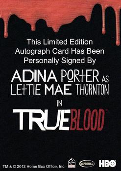 2012 Rittenhouse True Blood Premiere - Bordered Autographs #NNO Adina Porter Back
