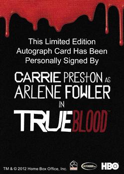 2012 Rittenhouse True Blood Premiere - Bordered Autographs #NNO Carrie Preston Back