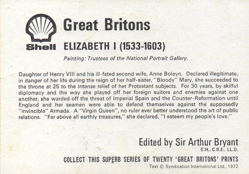 1972 Shell Great Britons #NNO Elizabeth I (1533-1603) Back