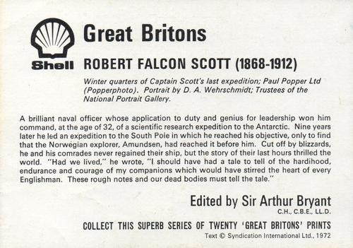 1972 Shell Great Britons #NNO Robert Falcon Scott (1868-1912) Back