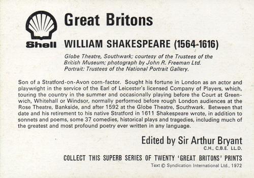 1972 Shell Great Britons #NNO William Shakespeare (1564-1616) Back