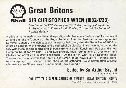 1972 Shell Great Britons #NNO Sir Christopher Wren (1632-1723) Back