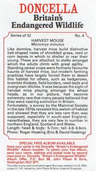 1984 Doncella Britain's Endangered Wildlife #4 Harvest Mouse Back
