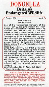 1984 Doncella Britain's Endangered Wildlife #6 Pine Marten Back