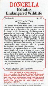 1984 Doncella Britain's Endangered Wildlife #10 Natterjack Toad Back