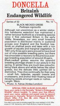 1984 Doncella Britain's Endangered Wildlife #12 Black-Necked Grebe Back