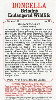 1984 Doncella Britain's Endangered Wildlife #22 Red-Backed Shrike Back