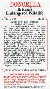 1984 Doncella Britain's Endangered Wildlife #28 Wart-Biter Bush-Cricket Back