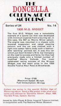 1975 Doncella The Golden Age of Motoring #14 1930 M.G. Midget Back