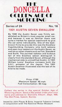 1975 Doncella The Golden Age of Motoring #16 1931 Austin Seven Swallow Back