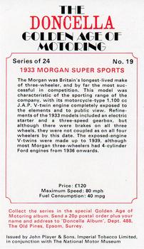 1975 Doncella The Golden Age of Motoring #19 1933 Morgan Super Sports Back