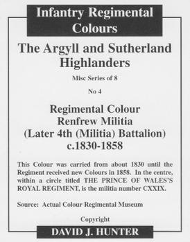 2013 Regimental Colours : Miscellaneous Colours #4 Regimental Colour Renfrew Militia c.1830-1858 Back