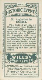 1912 Wills's Historic Events #4 St. Augustine in England Back