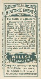 1912 Wills's Historic Events #14 The Battle of Agincourt Back