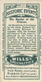 1912 Wills's Historic Events #17 The Murder of the Princes Back