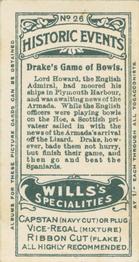 1912 Wills's Historic Events #26 Drake's Game of Bowls Back