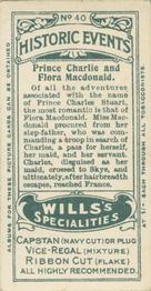1912 Wills's Historic Events #40 Prince Charlie and Flora Macdonald Back