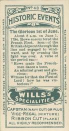 1912 Wills's Historic Events #43 The Glorious 1st of June Back